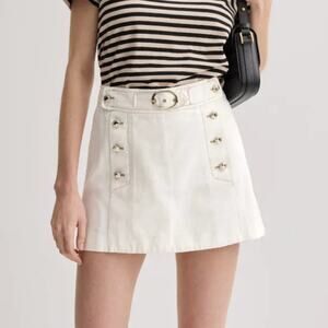 Derek Lam White Denim Skort Short SIZE 10 Nautical Belted Preppy Jean Skirt $260